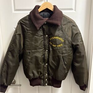 Brown Bomber Jacket with Yellow Embroidery